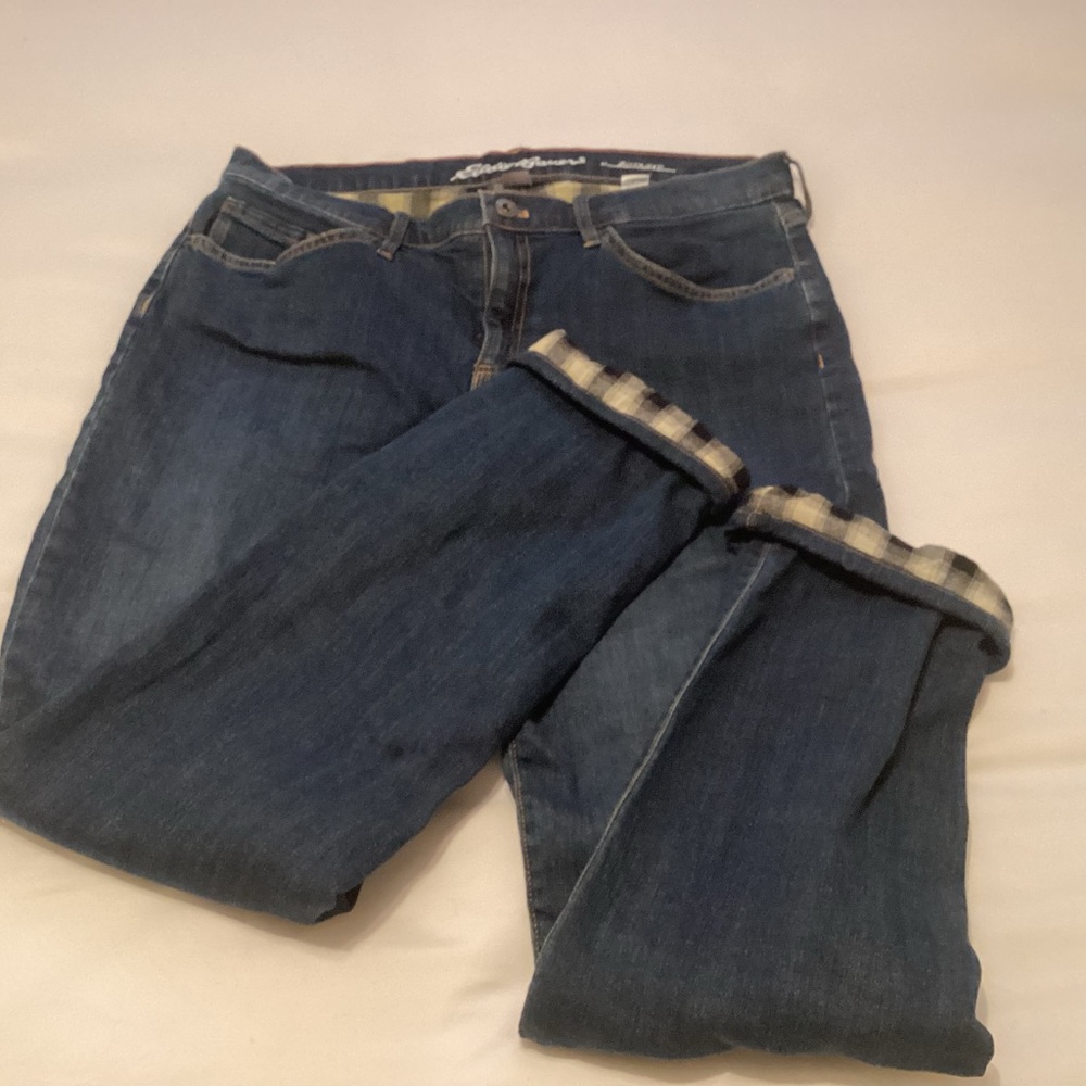 Eddie Bauer Boyfriend fit flannel lined jeans womens size 8